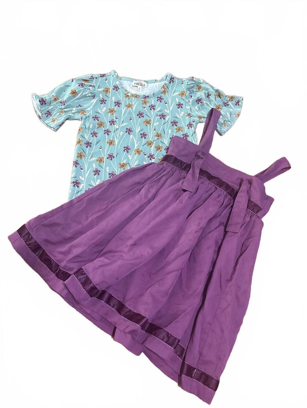 Fining Fox tale Girls Floral Print Shirt and Purple Dress Set Outfit Size 4 Kids